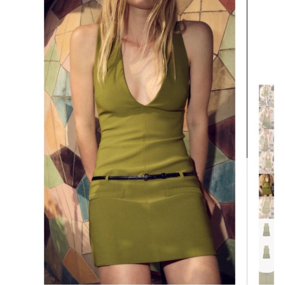 Zara Olive Green Mini Dress with Black Accents